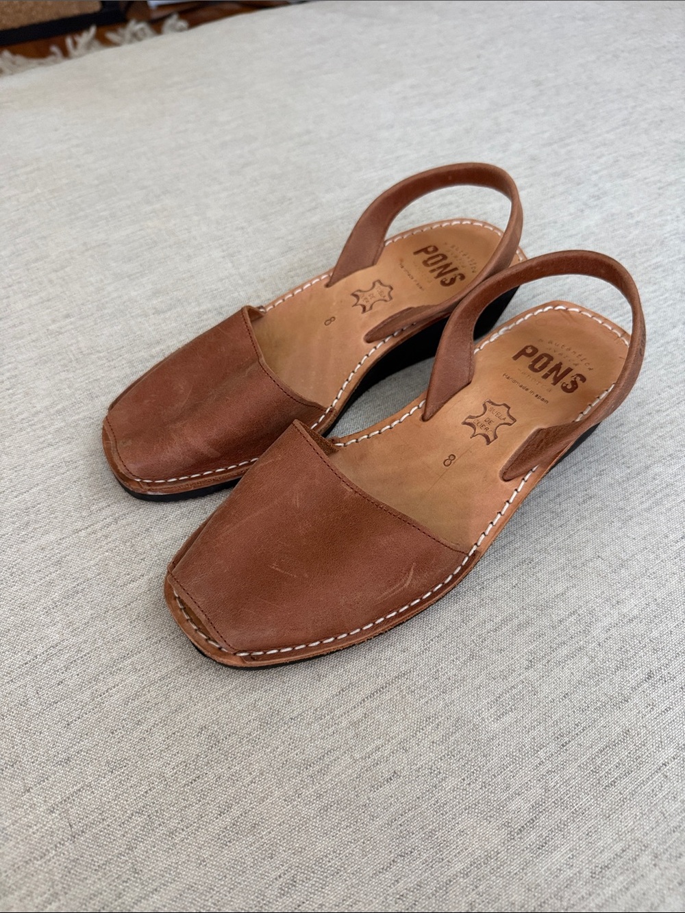 PONS Brown Leather Women's Espadrille Slingback Sandals